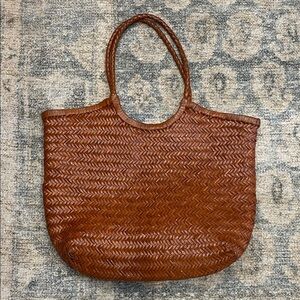 Anthropologie Woven Leather Tote - Chestnut Brown